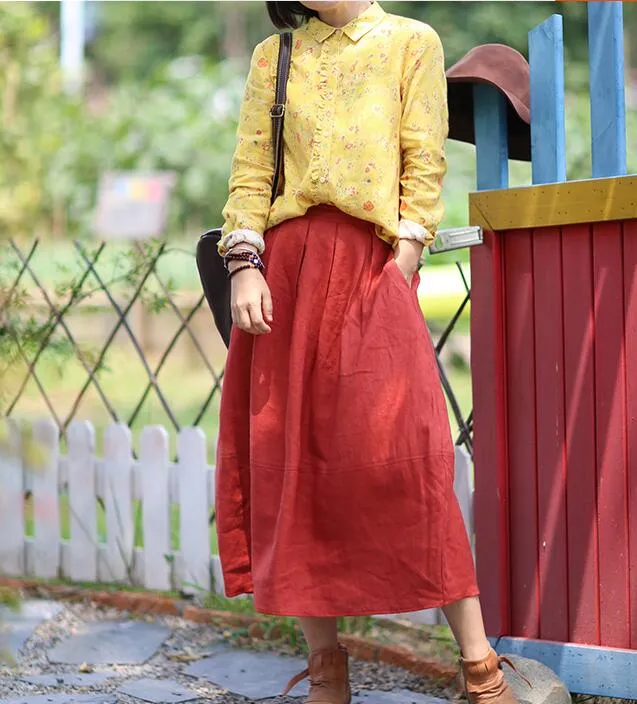 Red Summer Skirts,Casual linen Skirt, Women's Skirts /2006