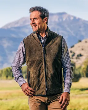 RIDGELAND QUILTED GOAT SUEDE VEST - OLIVE