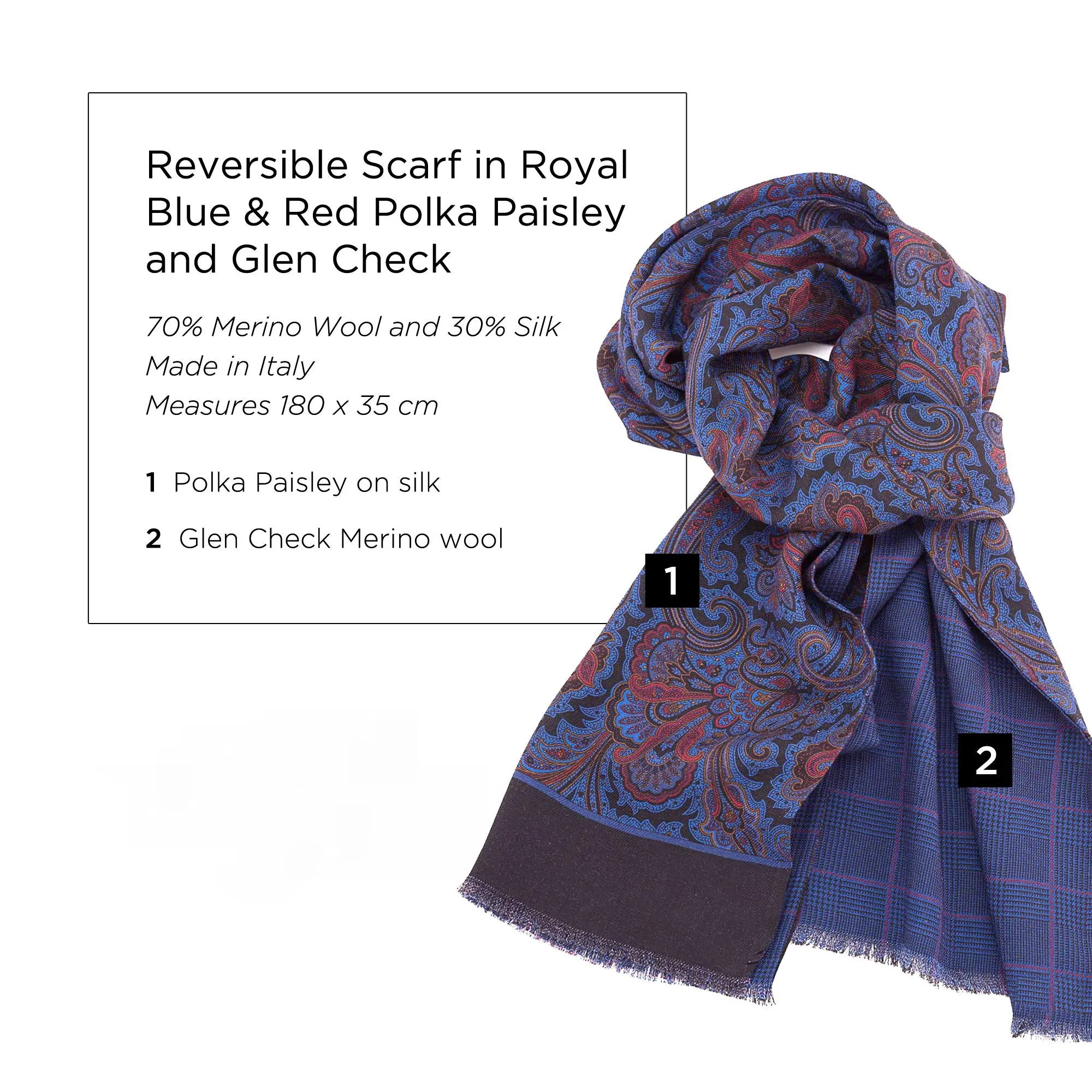 Royal Blue Paisley & Glen Check Reversible Scarf