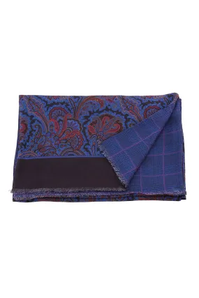 Royal Blue Paisley & Glen Check Reversible Scarf