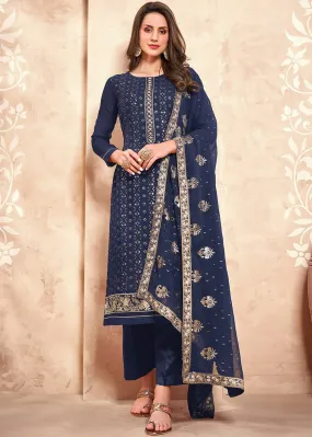 Sequins Embroidered Blue Pakistani Style Suit