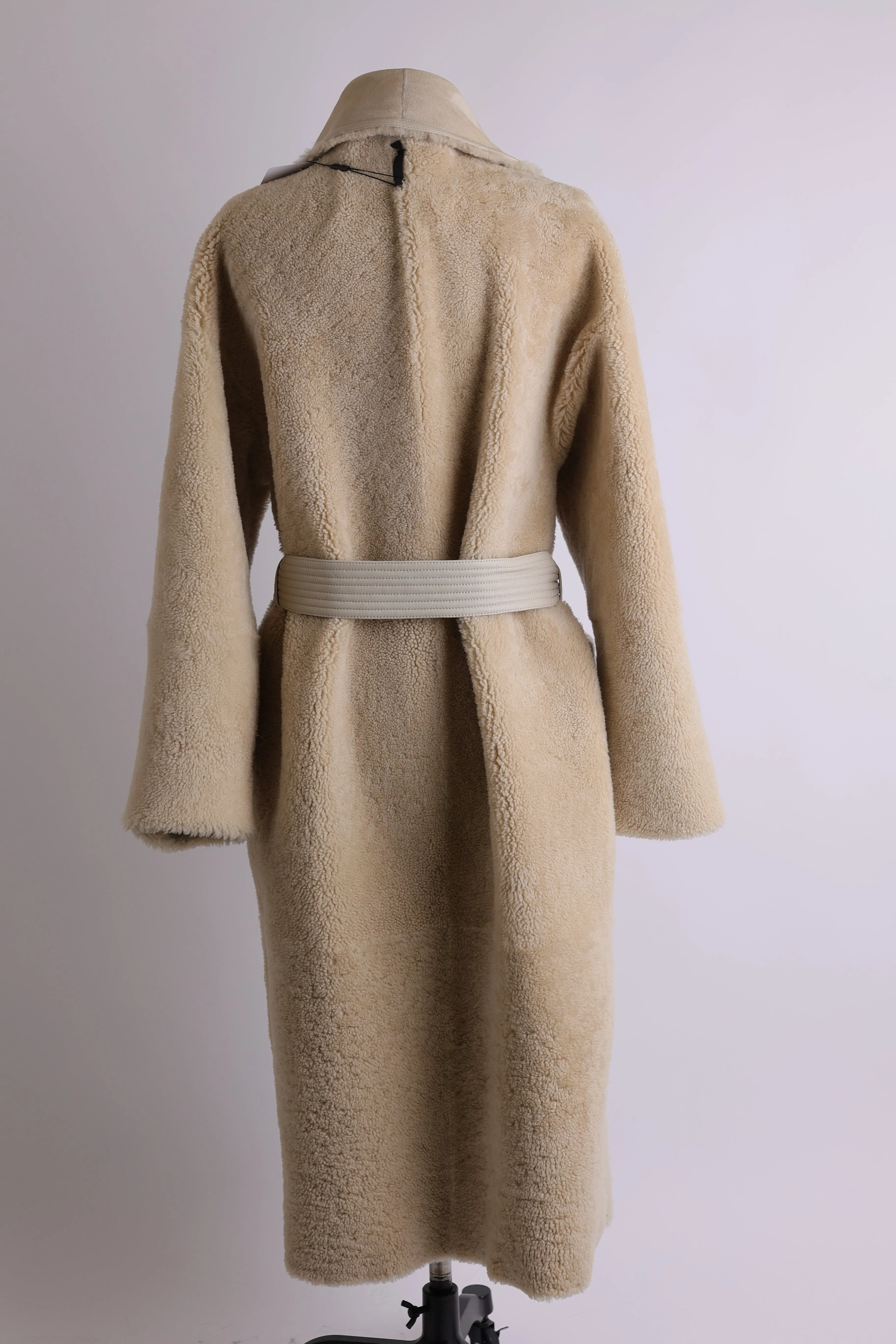 Shearling & Suede Reversible Belted Overcoat