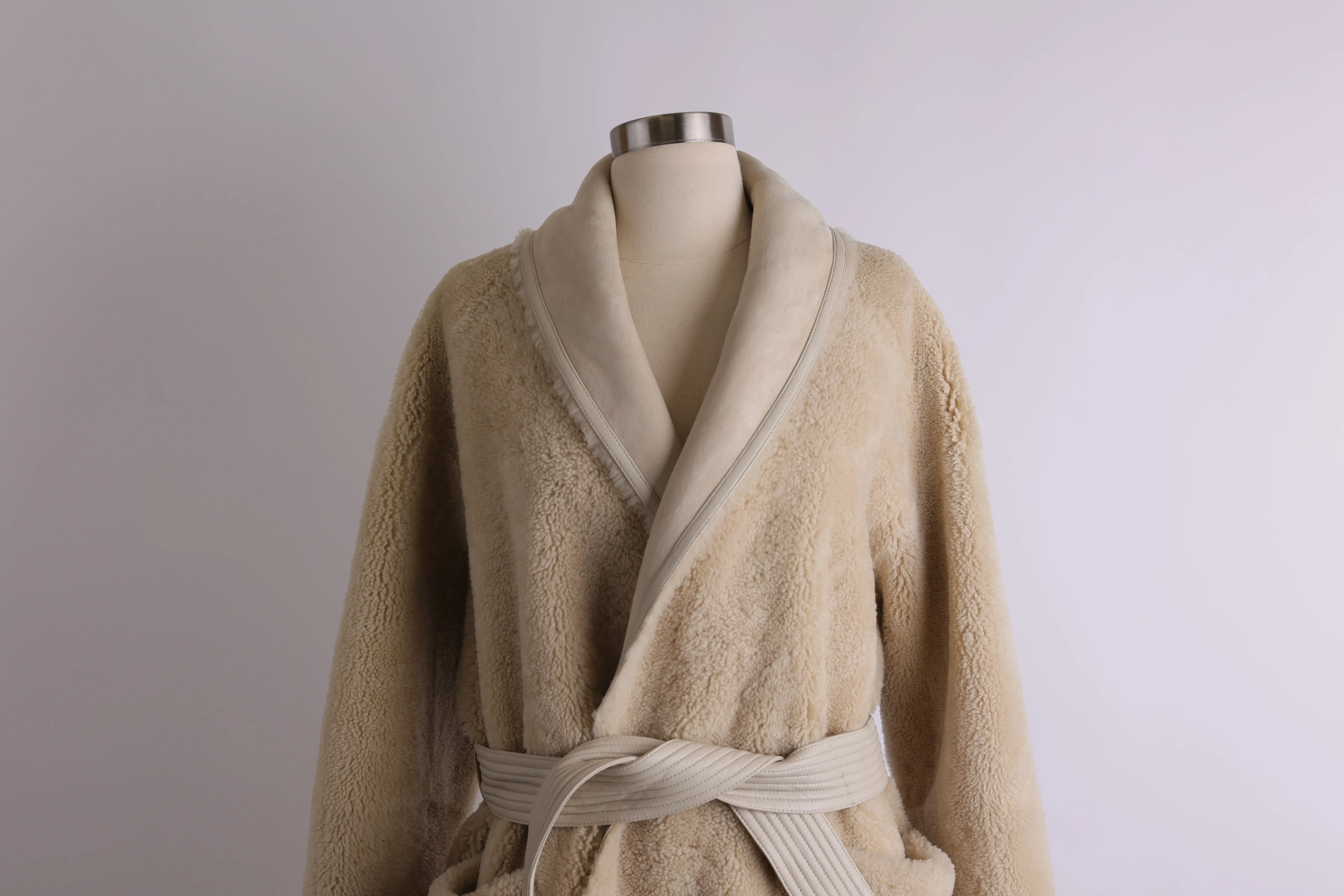 Shearling & Suede Reversible Belted Overcoat