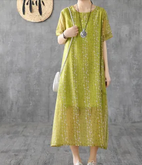 Short Sleeve Floral Print Summer Spring Cotton Linen Women Dresses DZA20668