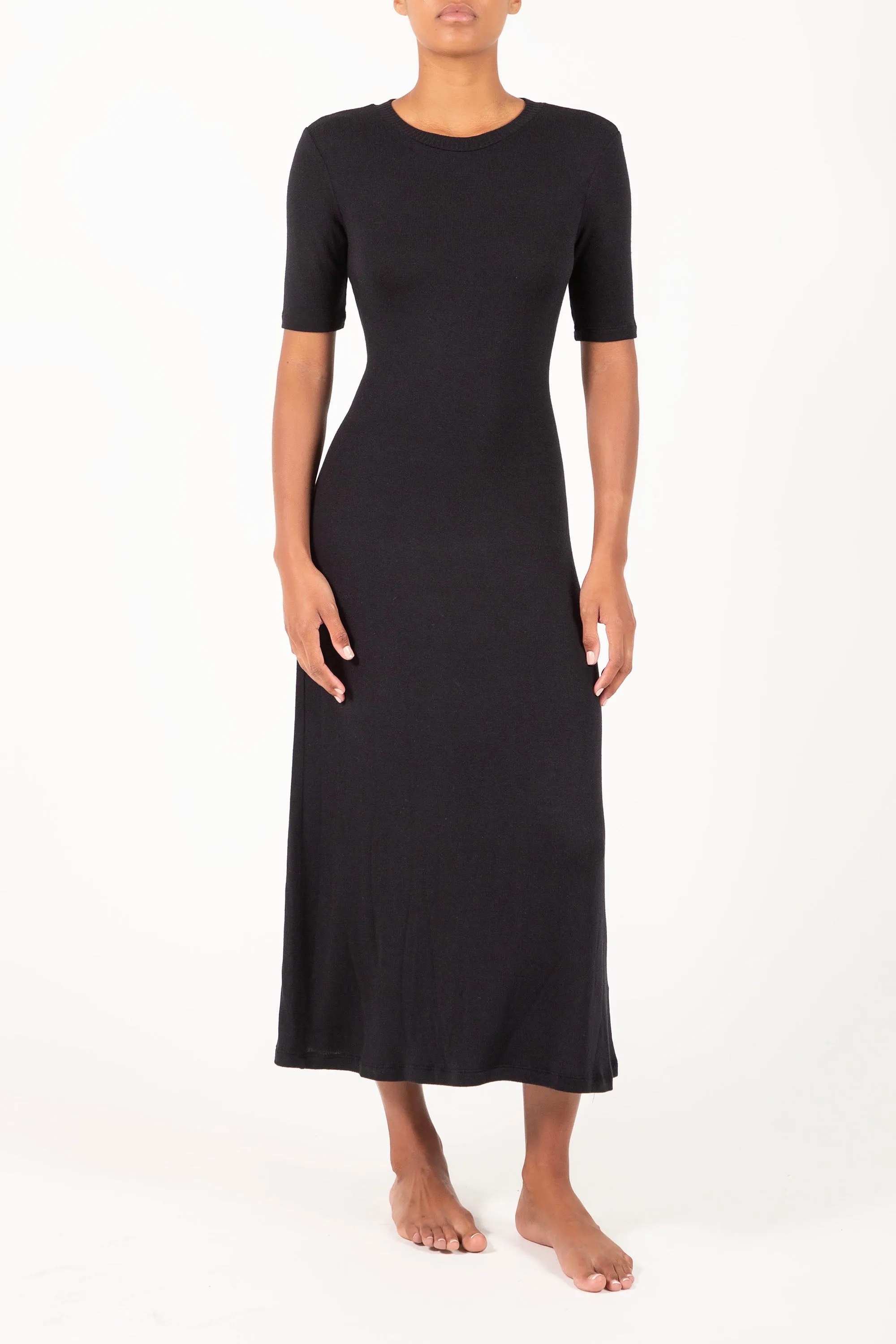 Short-Sleeve Midi Dress in Modal Knit