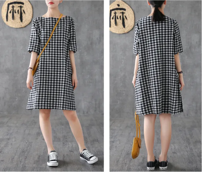 Short Sleeve Summer Spring Cotton Linen Women Dresses DZA20673