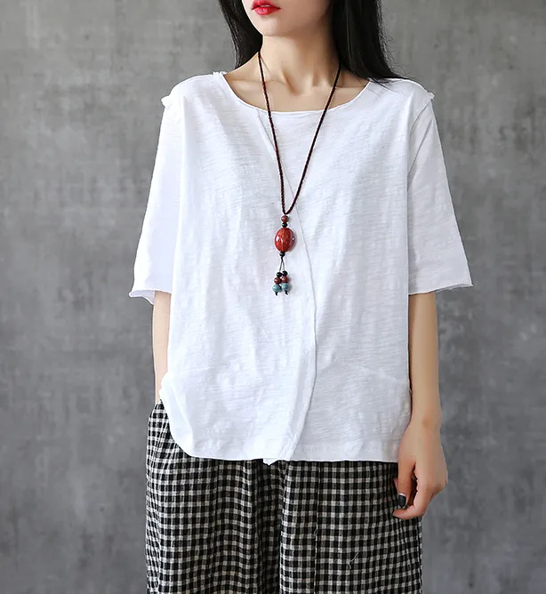 Short Sleeve Summer Women Casual Blouse Cotton Linen Shirts Women Tops DZA2005244