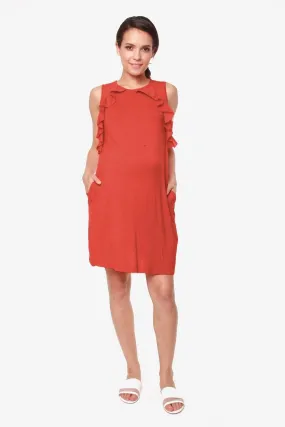 Sleeveless Calida Frills Bamboo Cotton Nursing Dress Dark Coral