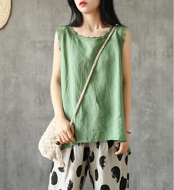 Sleeveless Summer Women Casual Blouse Cotton Linen Shirts Women Tops DZA2005246