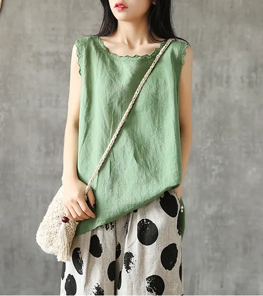 Sleeveless Summer Women Casual Blouse Cotton Linen Shirts Women Tops DZA2005246