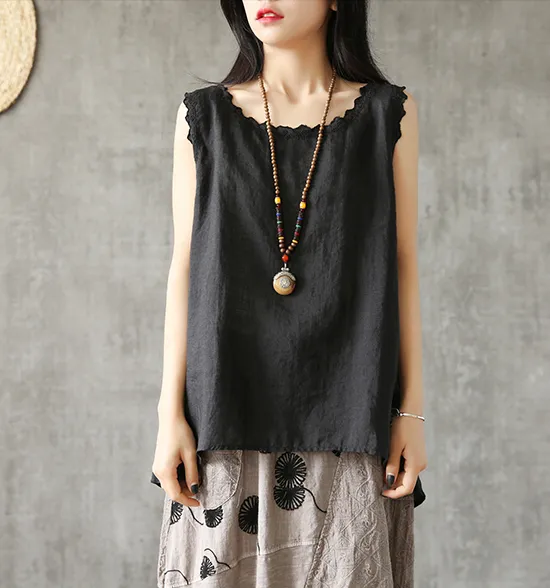 Sleeveless Summer Women Casual Blouse Cotton Linen Shirts Women Tops DZA2005246