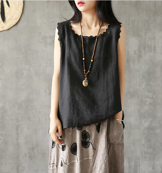 Sleeveless Summer Women Casual Blouse Cotton Linen Shirts Women Tops DZA2005246