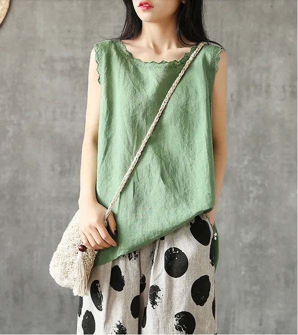 Sleeveless Summer Women Casual Blouse Cotton Linen Shirts Women Tops DZA2005246