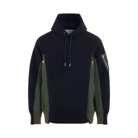 Sponge Sweat x Nylon Twill Panelled Hoodie in Navy/Khaki