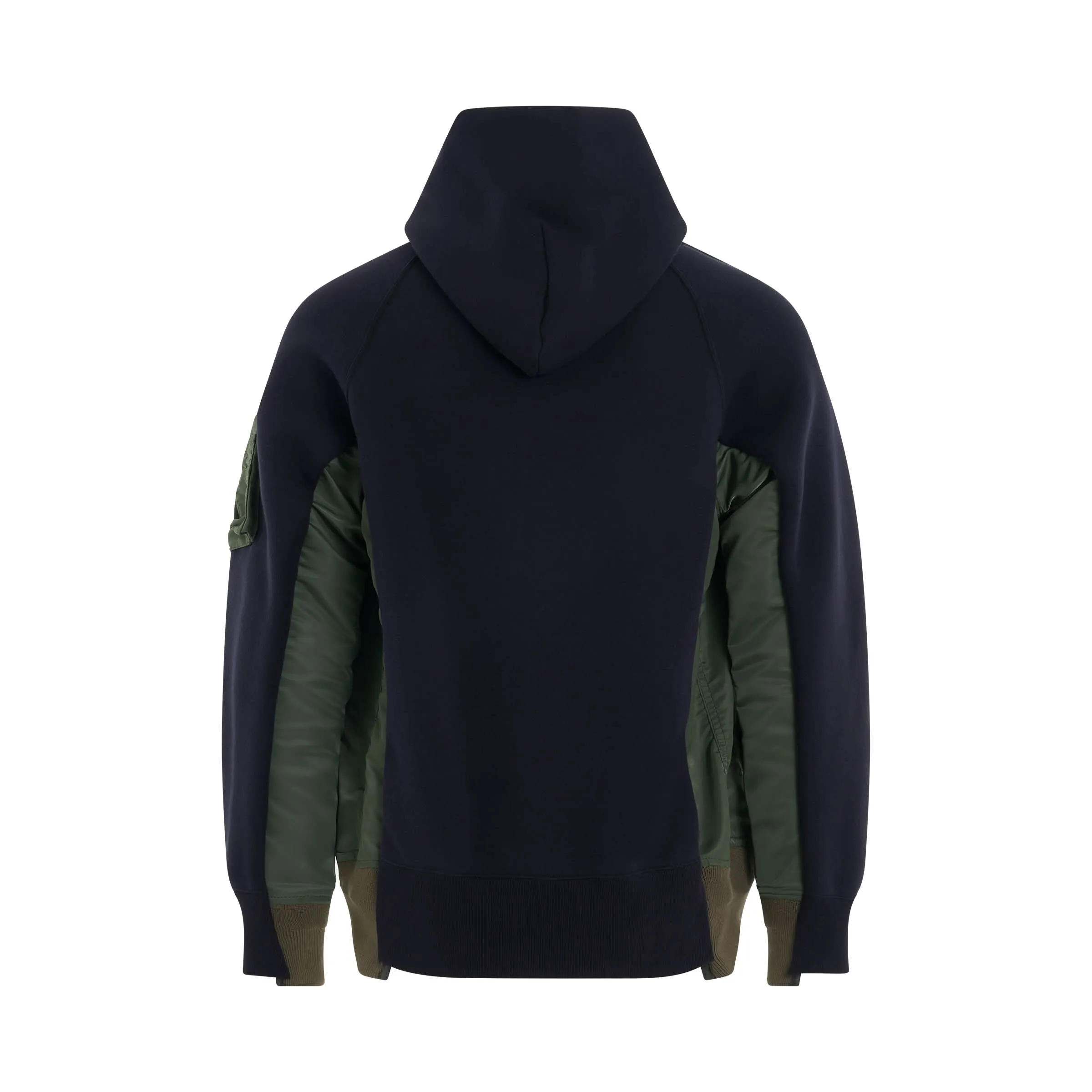 Sponge Sweat x Nylon Twill Panelled Hoodie in Navy/Khaki