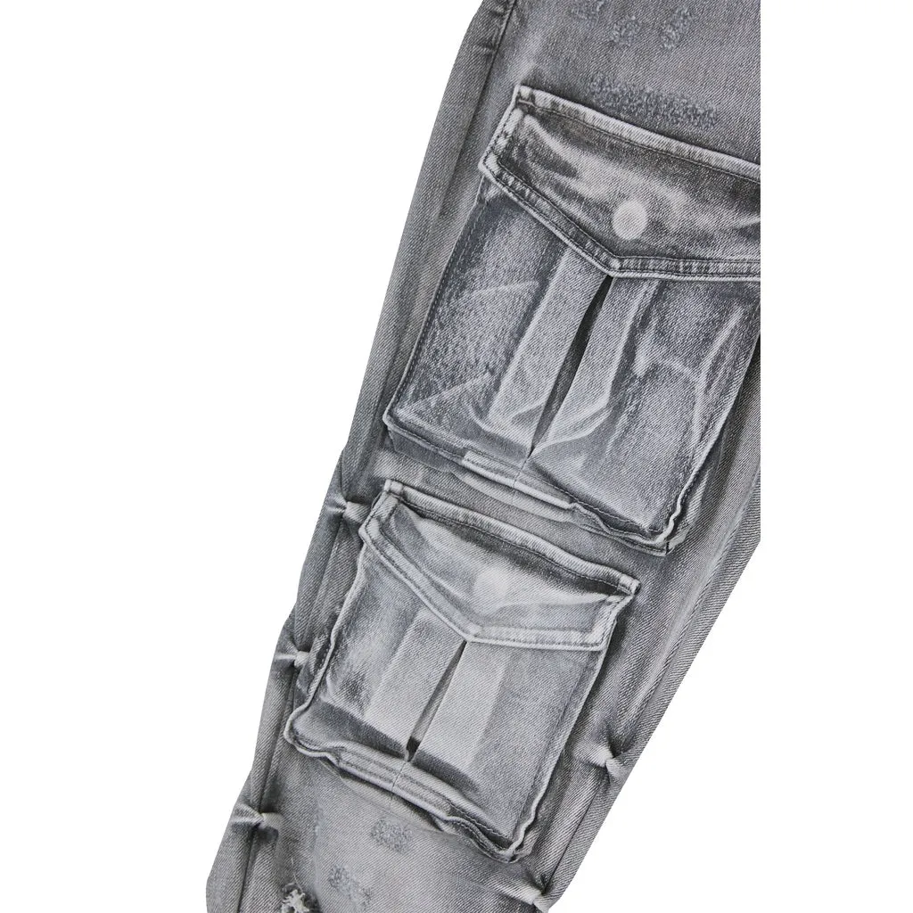 Stacked Utility Denim Jeans - Union Grey