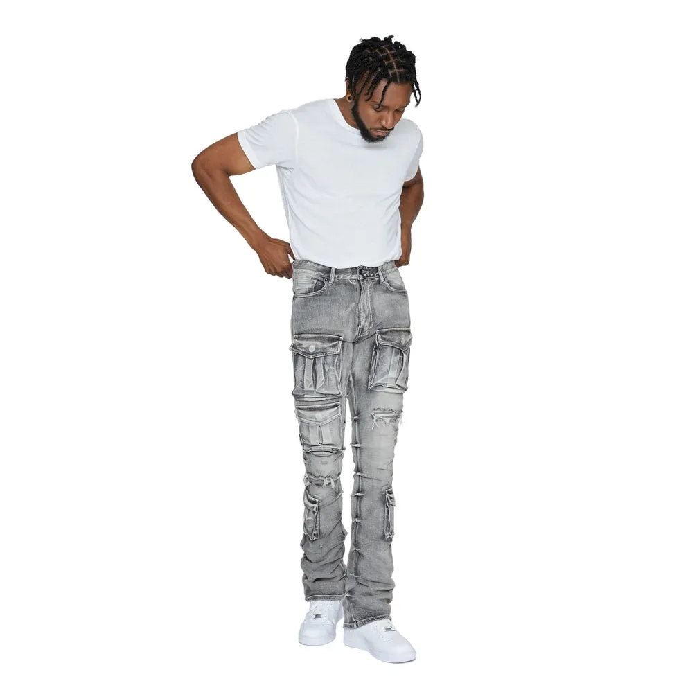 Stacked Utility Denim Jeans - Union Grey