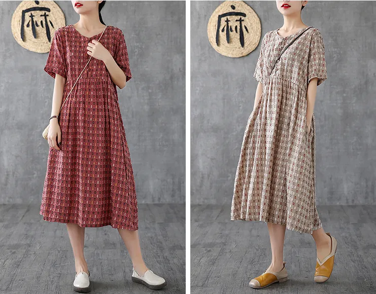 Striped Long Sleeve Summer Spring Cotton Linen Women Dresses DZA20692