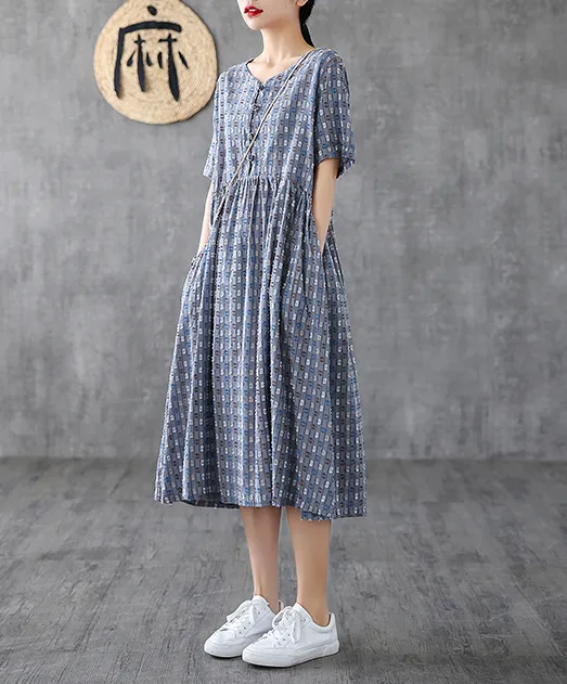 Striped Long Sleeve Summer Spring Cotton Linen Women Dresses DZA20692