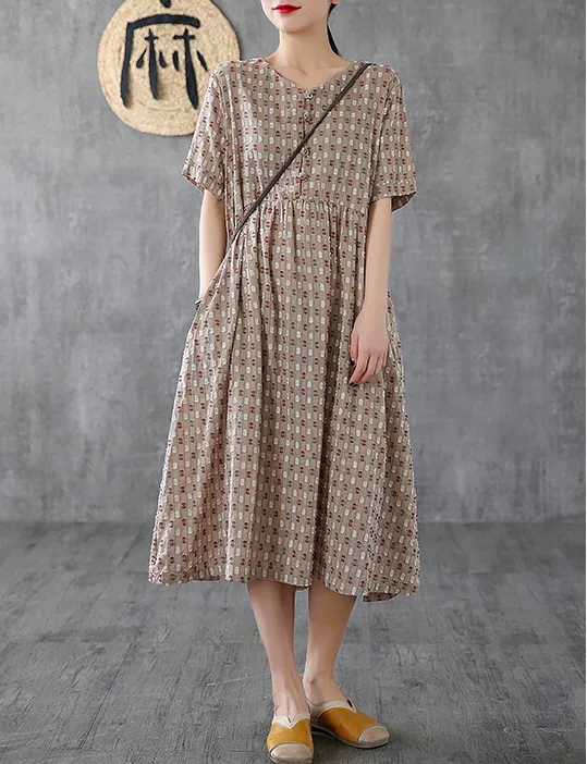 Striped Long Sleeve Summer Spring Cotton Linen Women Dresses DZA20692