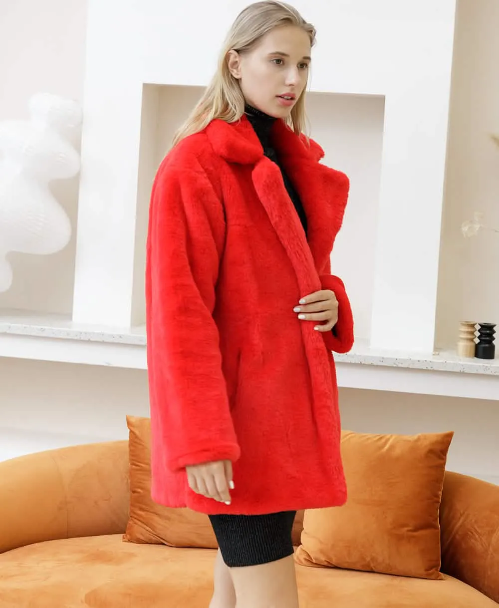 Stylish Women's Plush Faux Fur Overcoat for Cold Weather - Cozy, Chic, and Sophisticated