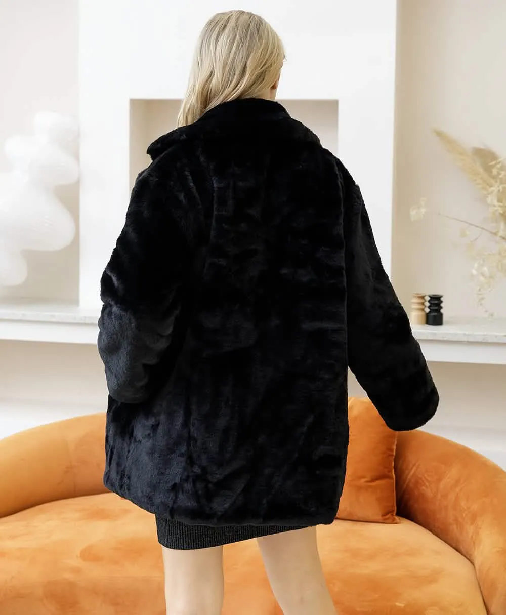 Stylish Women's Plush Faux Fur Overcoat for Cold Weather - Cozy, Chic, and Sophisticated