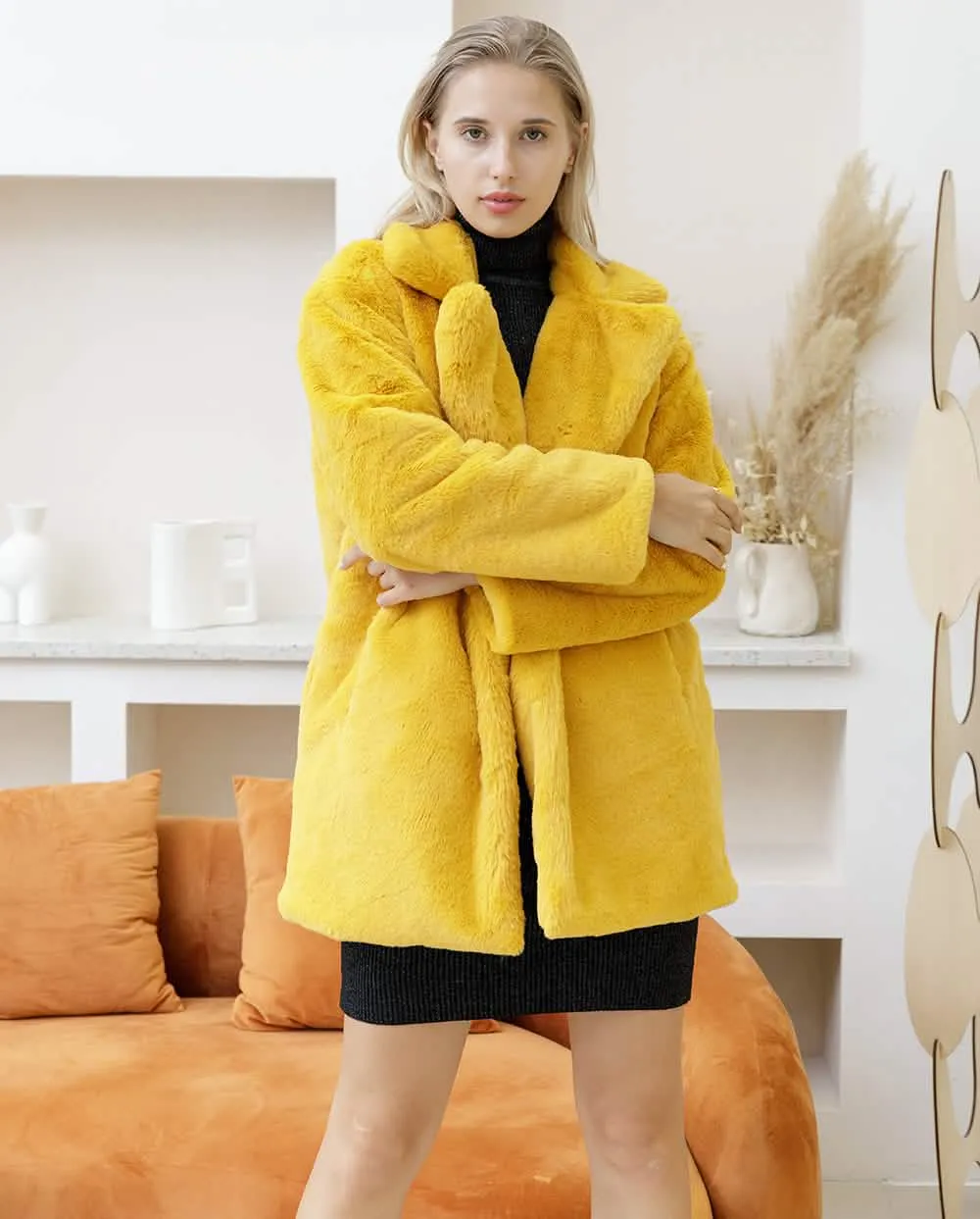 Stylish Women's Plush Faux Fur Overcoat for Cold Weather - Cozy, Chic, and Sophisticated