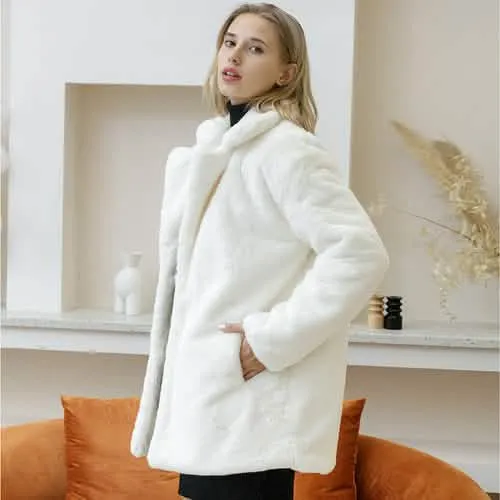 Stylish Women's Plush Faux Fur Overcoat for Cold Weather - Cozy, Chic, and Sophisticated