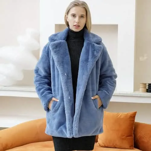 Stylish Women's Plush Faux Fur Overcoat for Cold Weather - Cozy, Chic, and Sophisticated