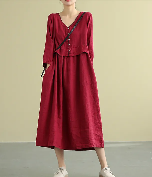 Summer  Spring 100%  Linen  Women loose Dresses DZA05196