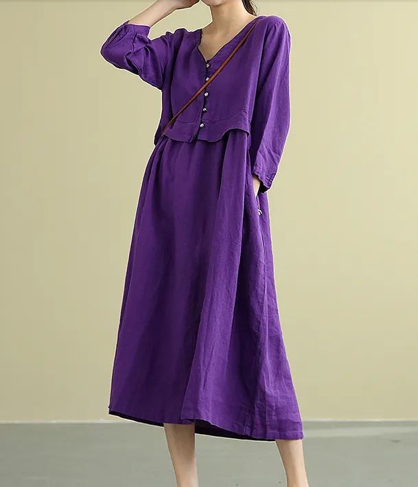 Summer  Spring 100%  Linen  Women loose Dresses DZA05196