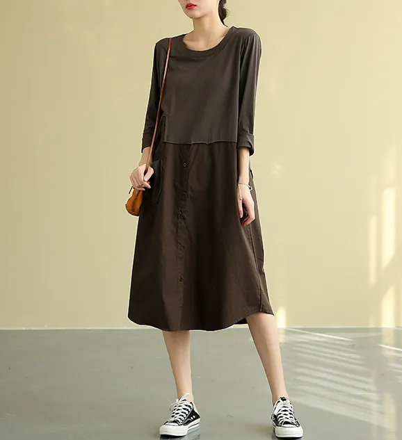 Summer  Spring Cotton Linen Women loose Dresses DZA05193