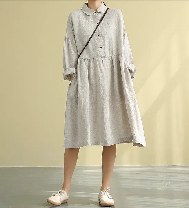 Summer  Spring Linen  Women loose Dresses DZA05222