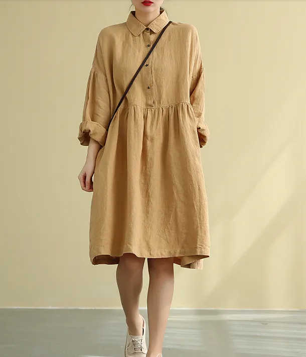 Summer  Spring Linen  Women loose Dresses DZA05222