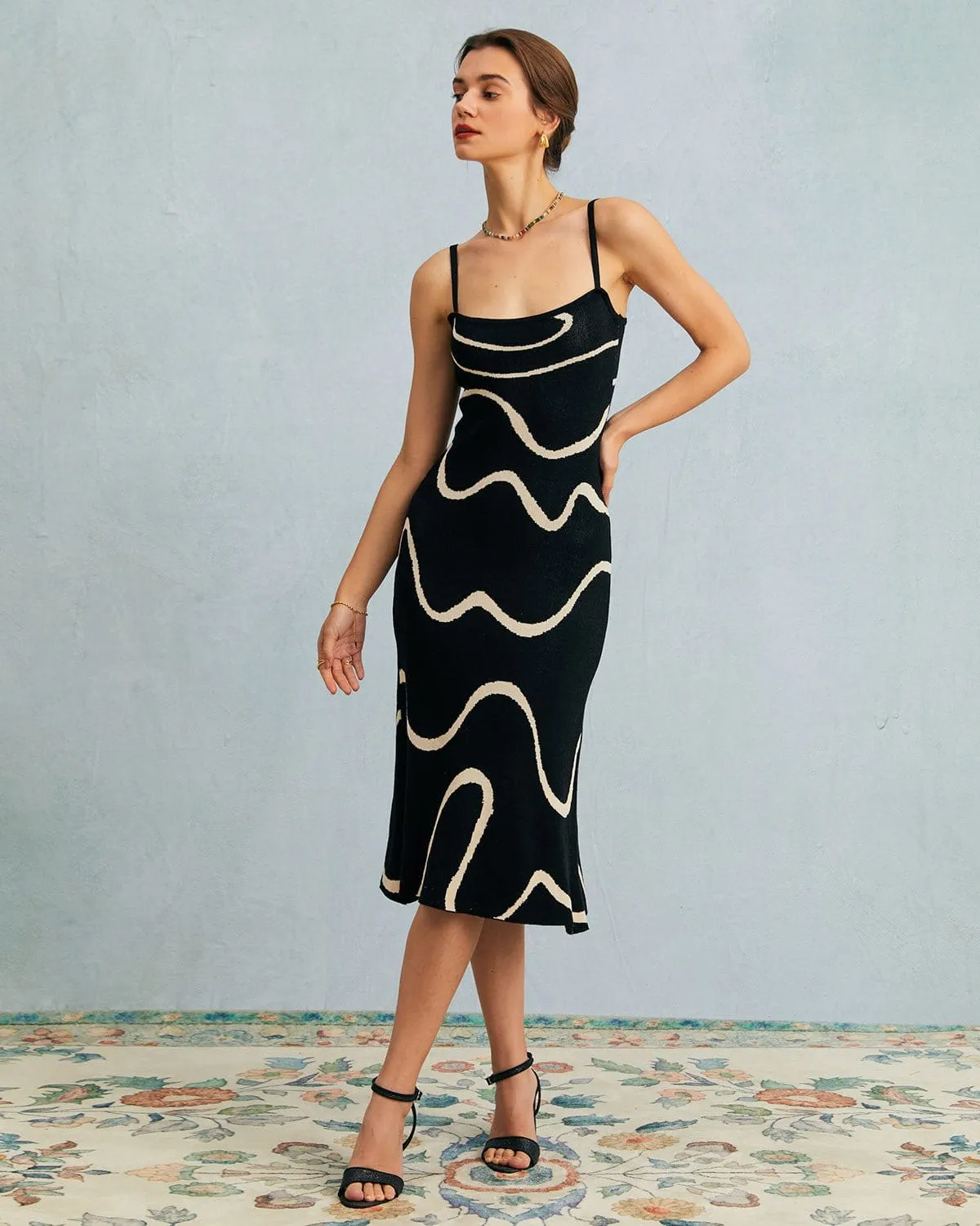 The Black Wave Mermaid Hem Knit Midi Dress