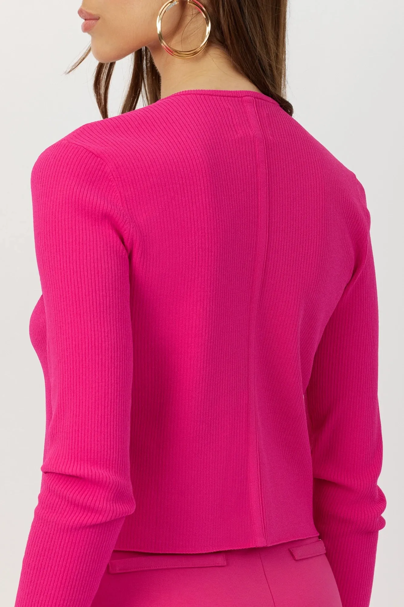 The Gemma - Fuchsia Viscose Ribbed Cardigan Bold Elegance