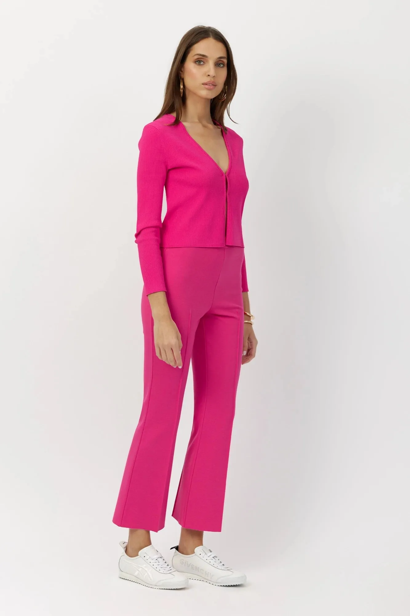 The Gemma - Fuchsia Viscose Ribbed Cardigan Bold Elegance