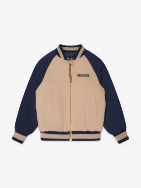 Versace Boys Embroidered Logo Bomber Jacket in Beige