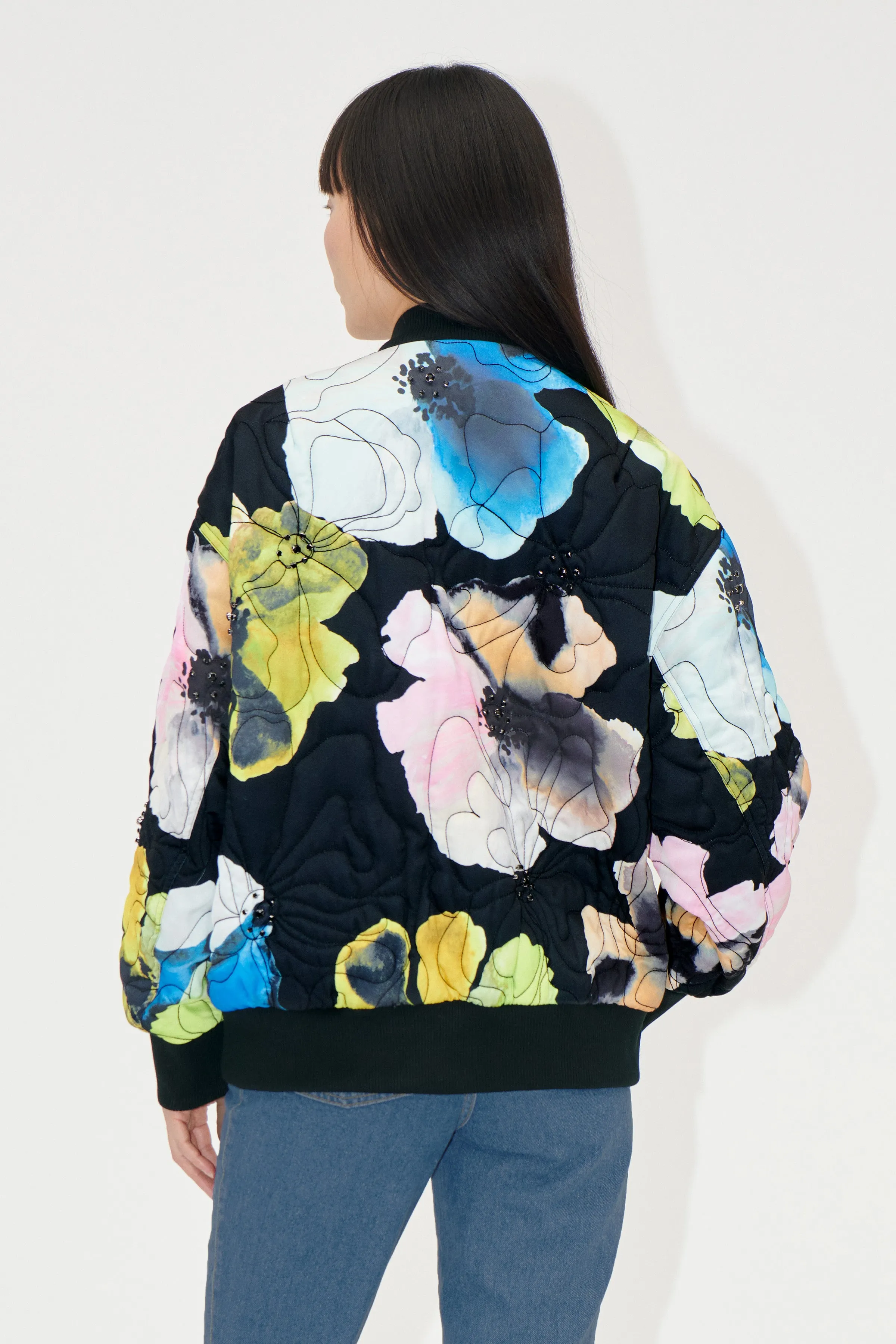 Voluminous Bomber Jacket - Watercolor Bloom