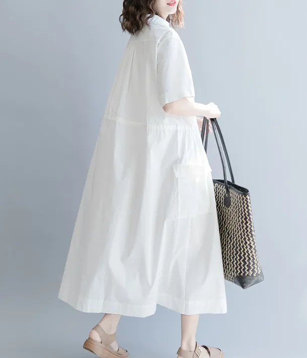 White Summer Cotton Linen Spring Women Dresses Plus SizeQZ200526