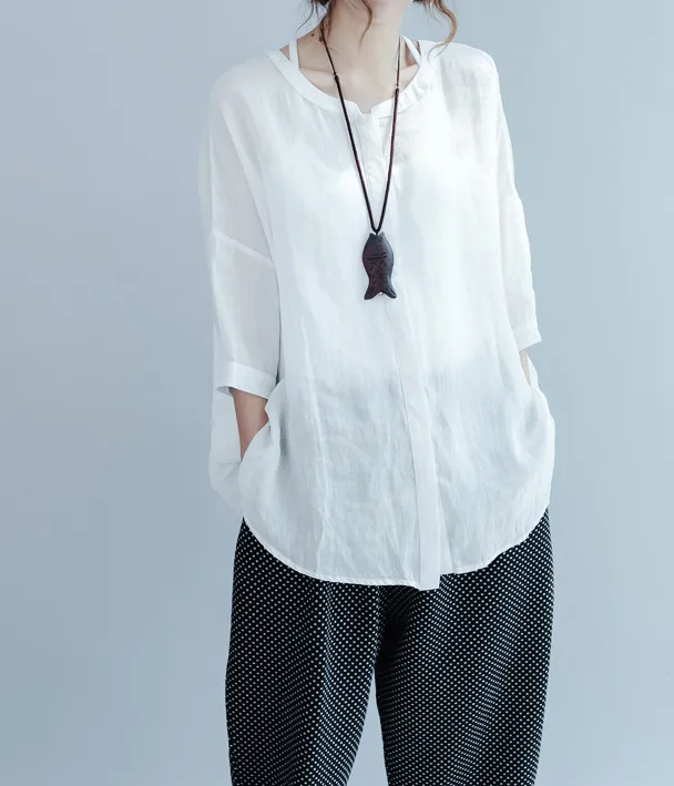 Women Casual Blouse Linen Shirts Loose Blouse Plus Size Women Tops QZ200555