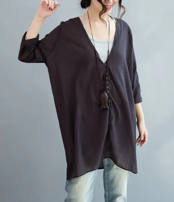 Women Casual Blouse Linen Shirts Loose Blouse Plus Size Women Tops QZ200557