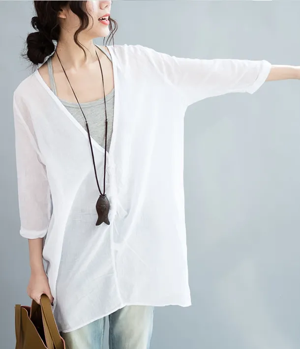 Women Casual Blouse Linen Shirts Loose Blouse Plus Size Women Tops QZ200557