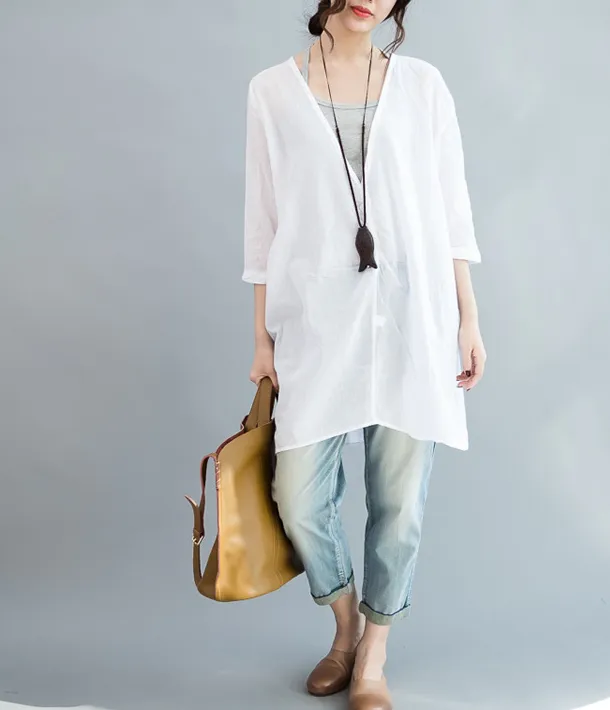 Women Casual Blouse Linen Shirts Loose Blouse Plus Size Women Tops QZ200557