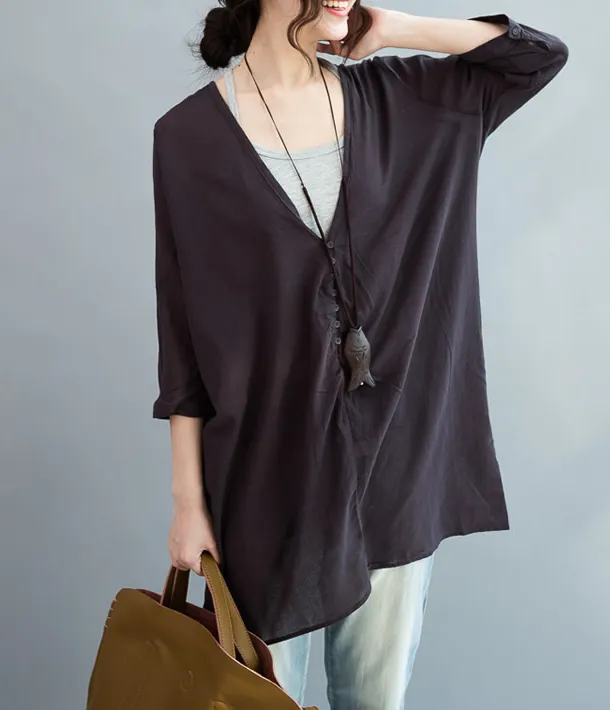 Women Casual Blouse Linen Shirts Loose Blouse Plus Size Women Tops QZ200557