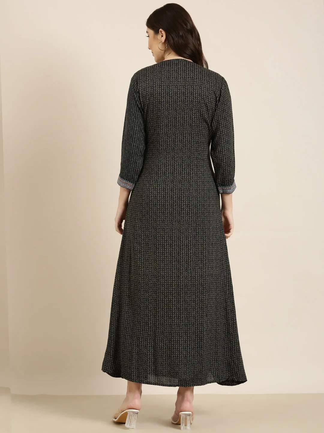 Women Khaki Solid Anarkali Kurta