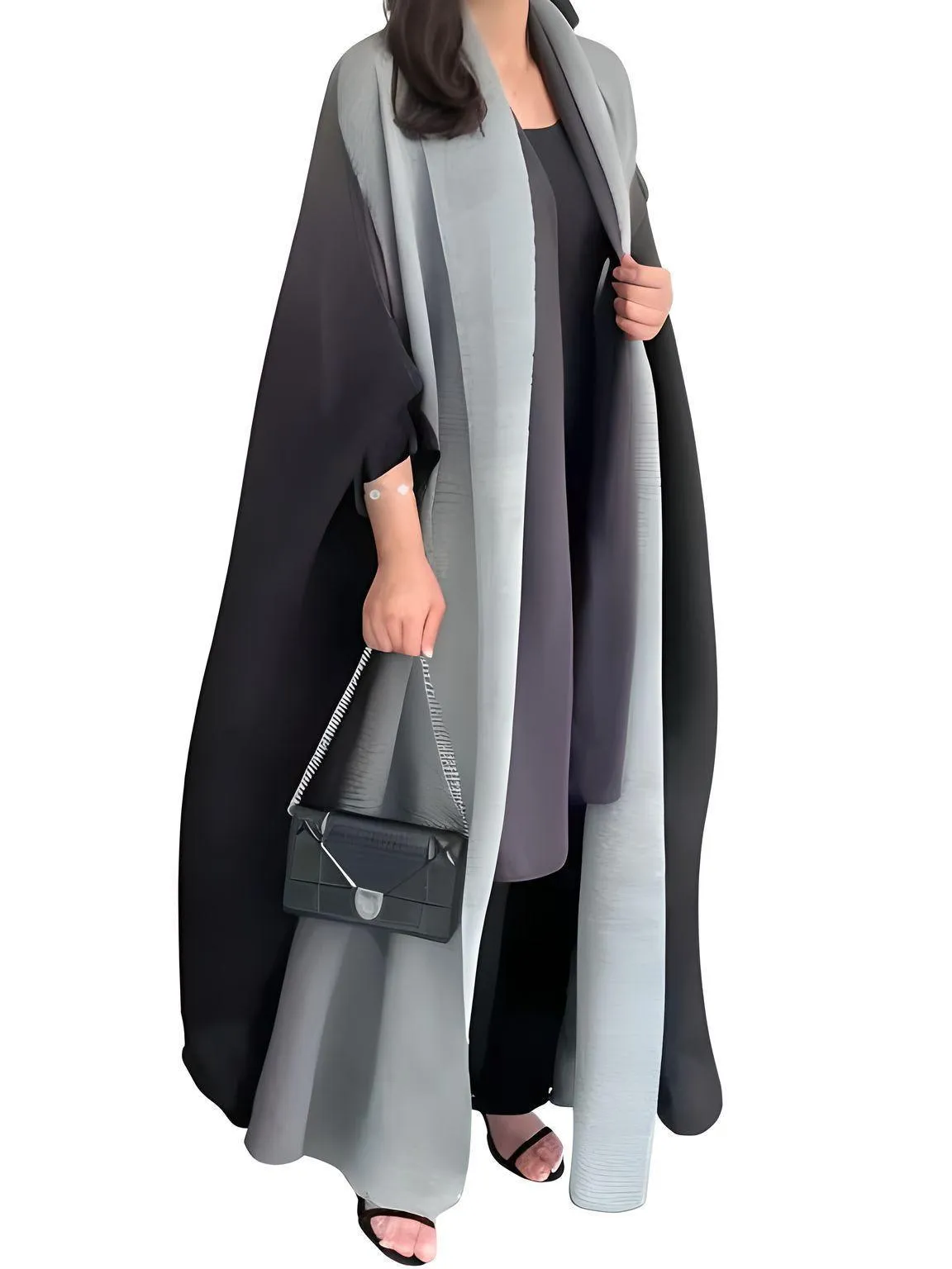 Women's Gradient Pleated Jacket Bat Sleeve Scarf Collar Long Jacket Female Fashion Clothing