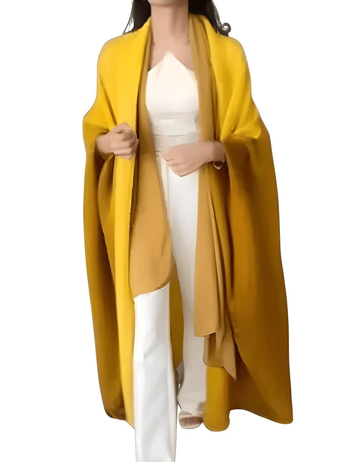 Women's Gradient Pleated Jacket Bat Sleeve Scarf Collar Long Jacket Female Fashion Clothing